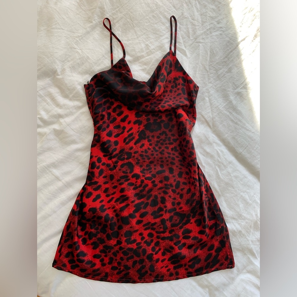 Leopard satin slip mini dress